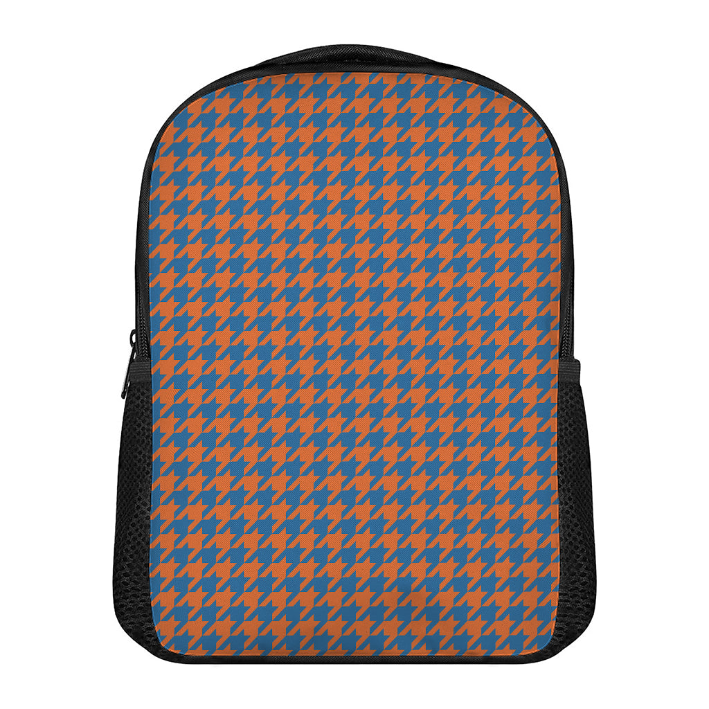 Orange And Blue Houndstooth Print Casual Backpack