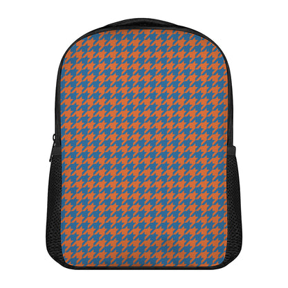 Orange And Blue Houndstooth Print Casual Backpack