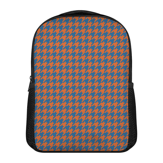 Orange And Blue Houndstooth Print Casual Backpack