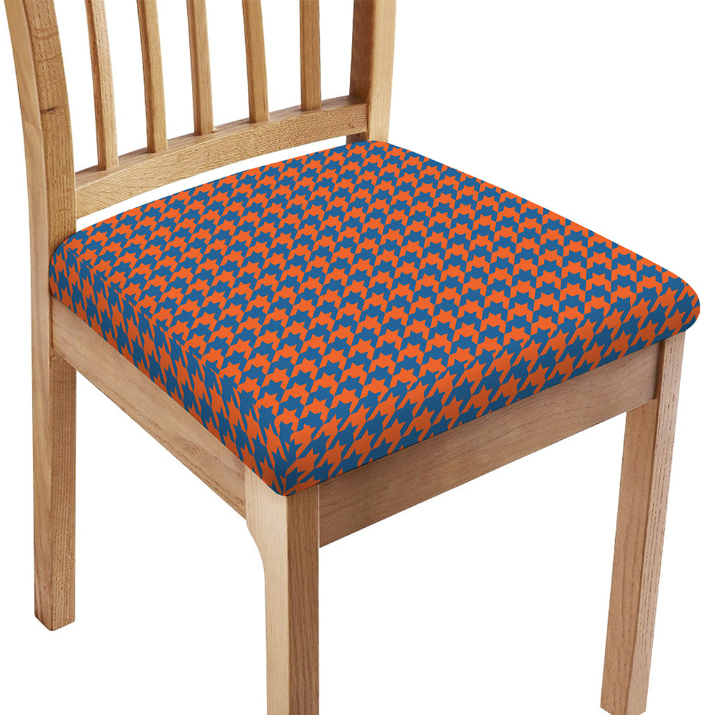 Orange And Blue Houndstooth Print Chair Cushion Cover
