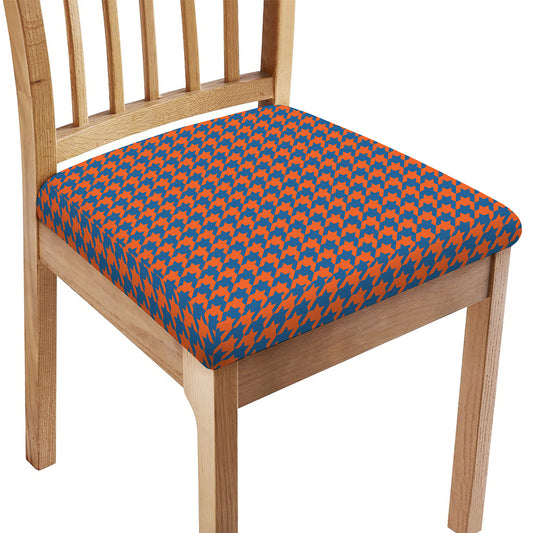 Orange And Blue Houndstooth Print Chair Cushion Cover