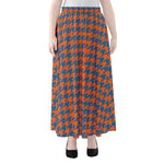 Orange And Blue Houndstooth Print Chiffon Maxi Skirt