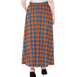 Orange And Blue Houndstooth Print Chiffon Maxi Skirt