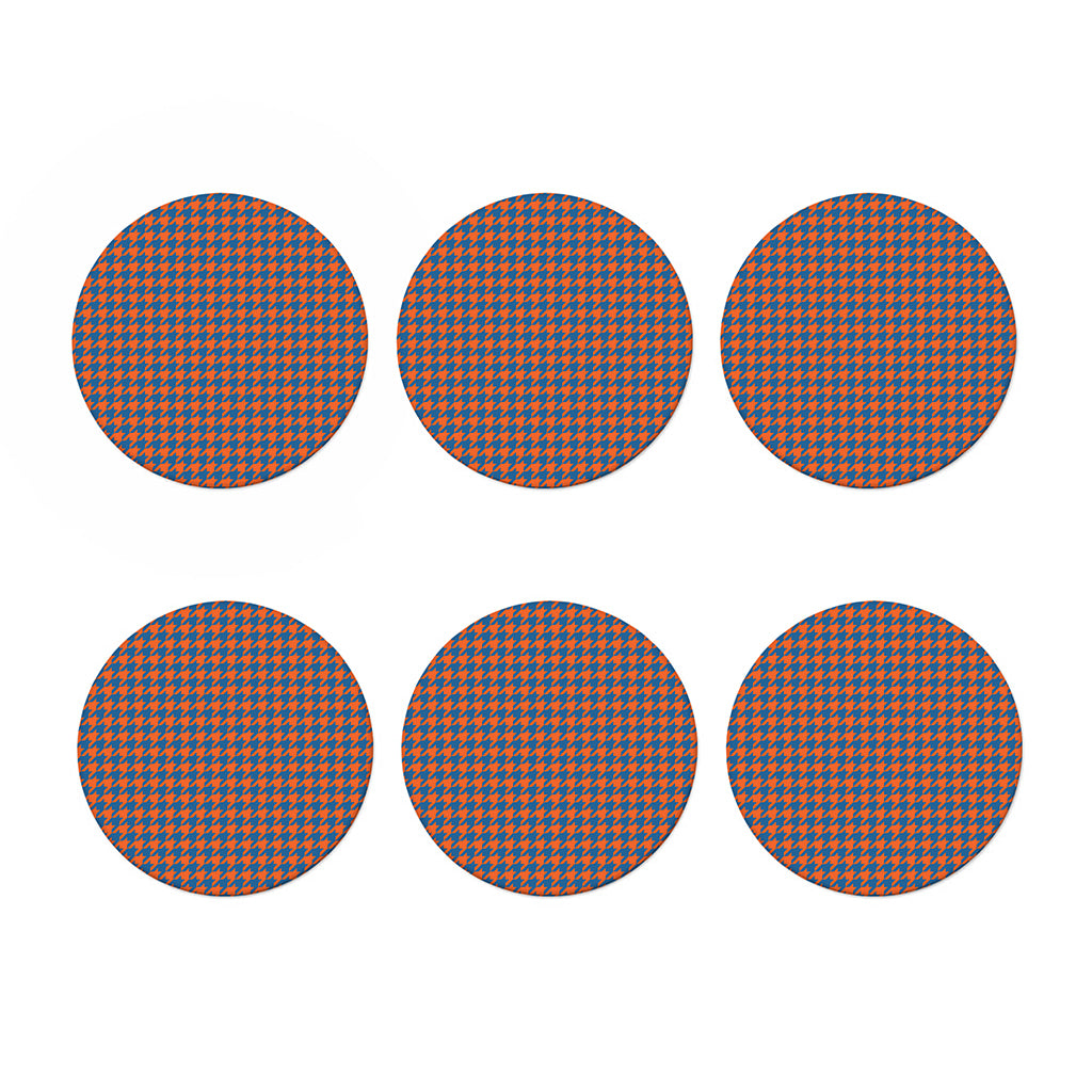 Orange And Blue Houndstooth Print Coaster Set