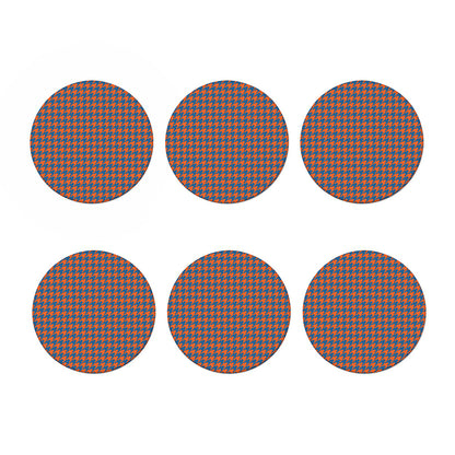 Orange And Blue Houndstooth Print Coaster Set