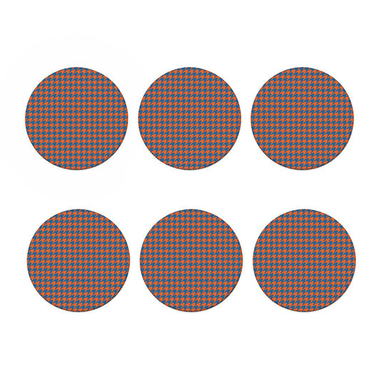 Orange And Blue Houndstooth Print Coaster Set