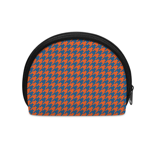 Orange And Blue Houndstooth Print Coin Purse