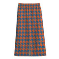 Orange And Blue Houndstooth Print Cotton Front Slit Maxi Skirt
