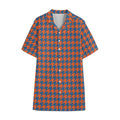 Orange And Blue Houndstooth Print Cotton Hawaiian Shirt