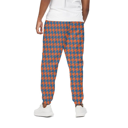 Orange And Blue Houndstooth Print Cotton Pants