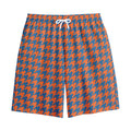 Orange And Blue Houndstooth Print Cotton Shorts