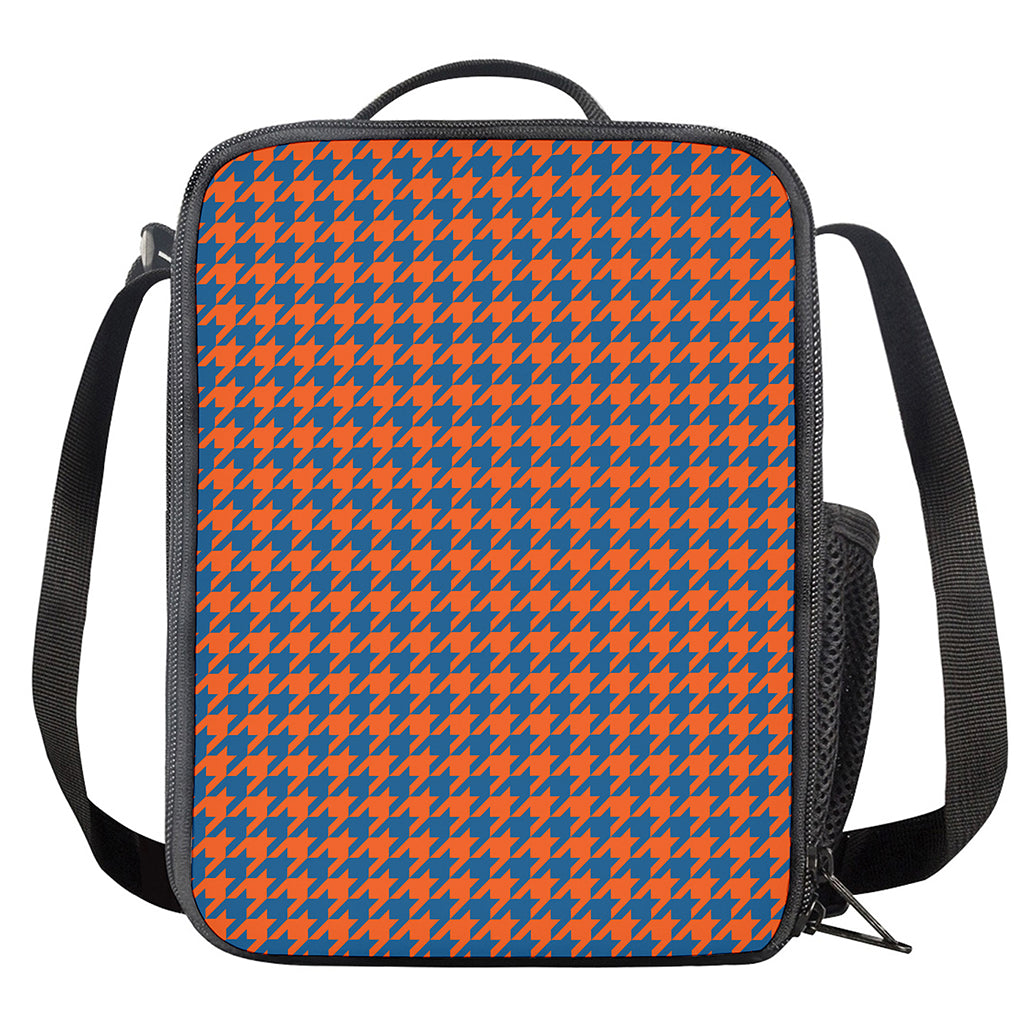 Orange And Blue Houndstooth Print Crossbody Lunch Bag