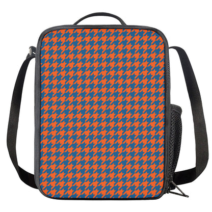 Orange And Blue Houndstooth Print Crossbody Lunch Bag