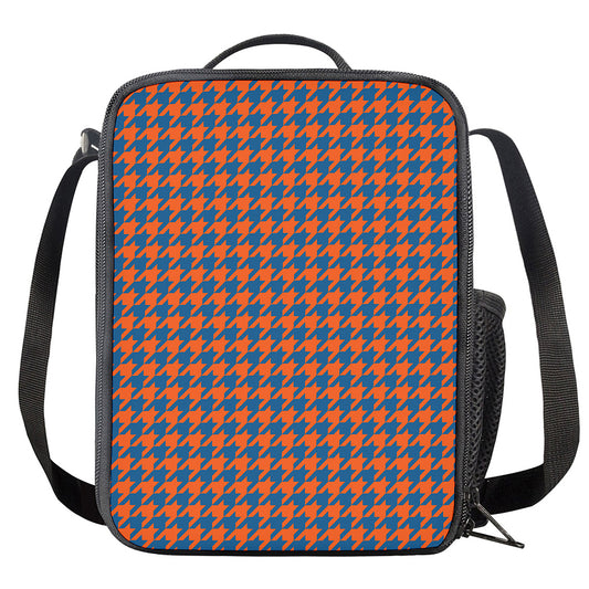 Orange And Blue Houndstooth Print Crossbody Lunch Bag