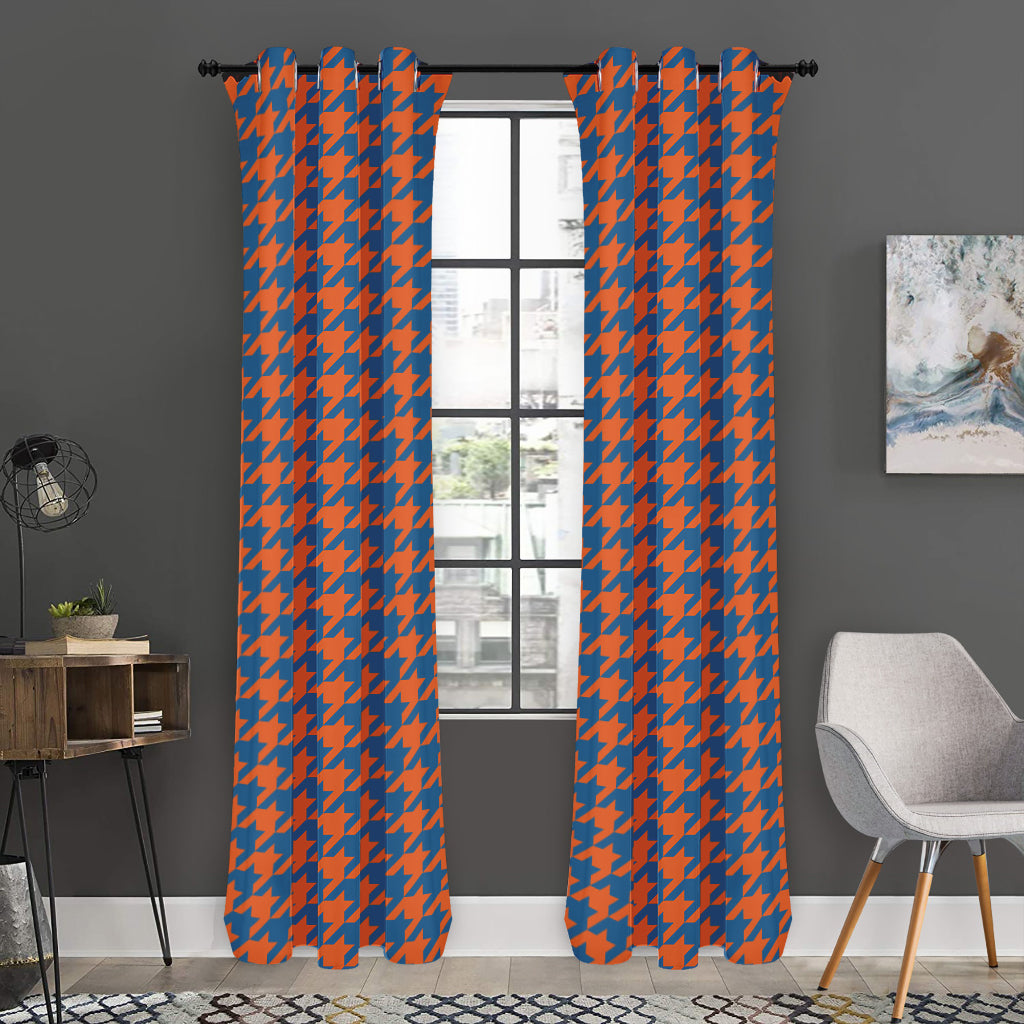 Orange And Blue Houndstooth Print Curtain
