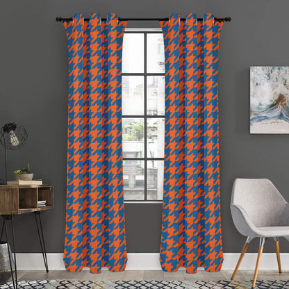 Orange And Blue Houndstooth Print Curtain
