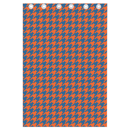 Orange And Blue Houndstooth Print Curtain