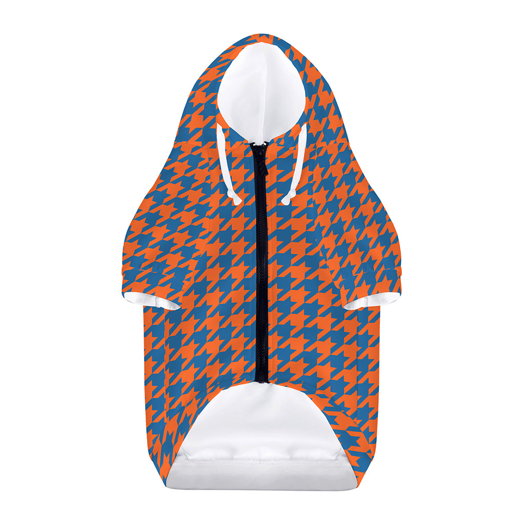 Orange And Blue Houndstooth Print Dog Zip Up Hoodie