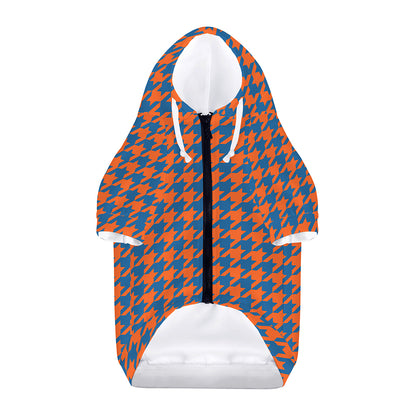 Orange And Blue Houndstooth Print Dog Zip Up Hoodie