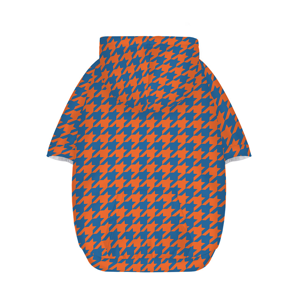 Orange And Blue Houndstooth Print Dog Zip Up Hoodie