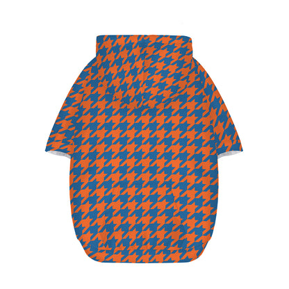 Orange And Blue Houndstooth Print Dog Zip Up Hoodie