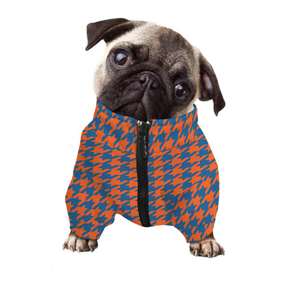 Orange And Blue Houndstooth Print Dog Zip Up Jacket