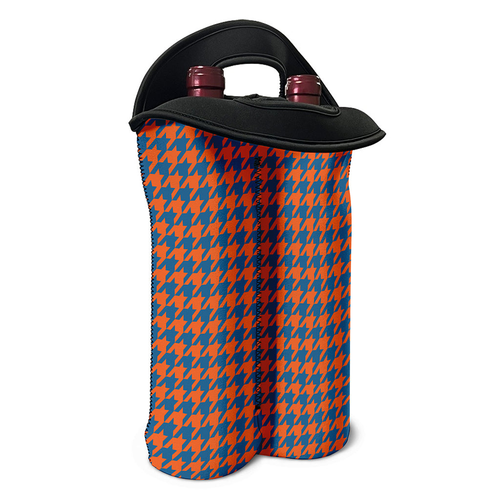 Orange And Blue Houndstooth Print Double Neoprene Wine Tote