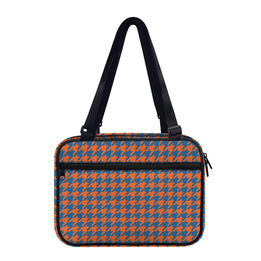Orange And Blue Houndstooth Print Double Strap Bible Bag