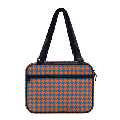 Orange And Blue Houndstooth Print Double Strap Bible Bag