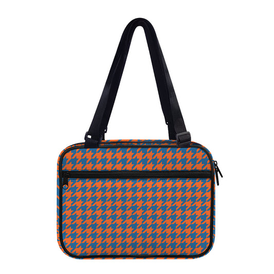 Orange And Blue Houndstooth Print Double Strap Bible Bag