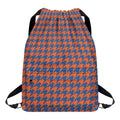 Orange And Blue Houndstooth Print Drawstring Backpack