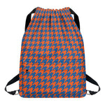 Orange And Blue Houndstooth Print Drawstring Backpack