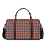 Orange And Blue Houndstooth Print Duffle Bag