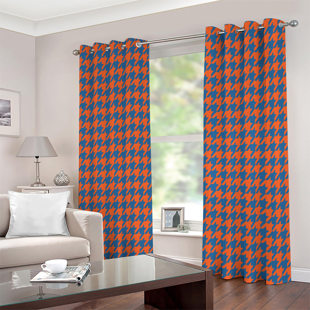 Orange And Blue Houndstooth Print Extra Wide Grommet Curtains