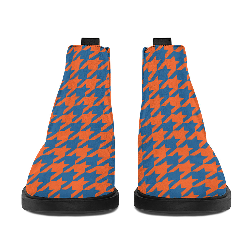 Orange And Blue Houndstooth Print Flat Ankle Boots