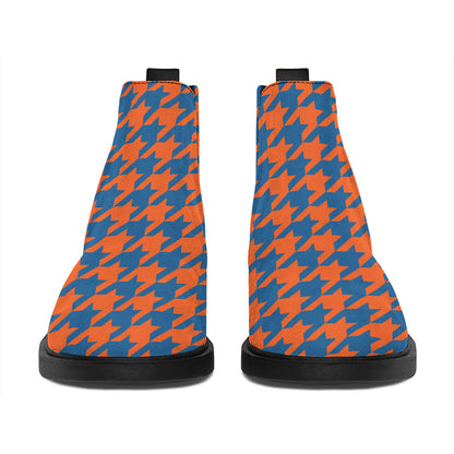 Orange And Blue Houndstooth Print Flat Ankle Boots