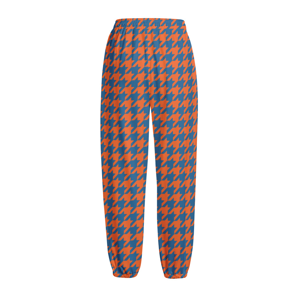 Orange And Blue Houndstooth Print Fleece Lined Knit Pants