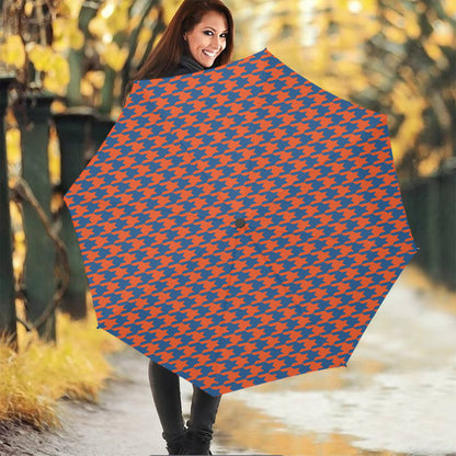Orange And Blue Houndstooth Print Foldable Umbrella