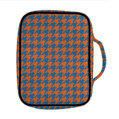 Orange And Blue Houndstooth Print Front Pocket Bible Bag