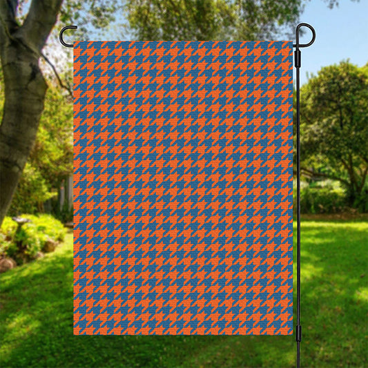 Orange And Blue Houndstooth Print Garden Flag