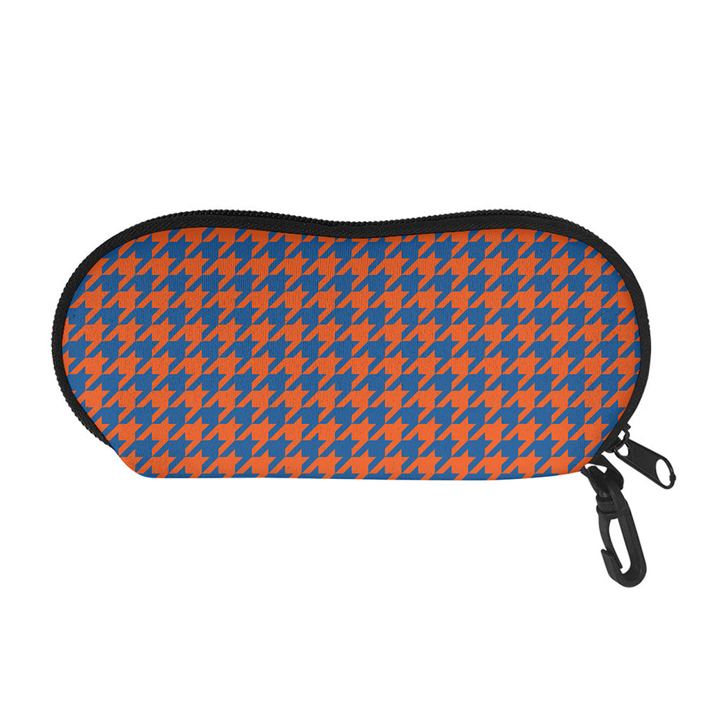 Orange And Blue Houndstooth Print Glasses Case