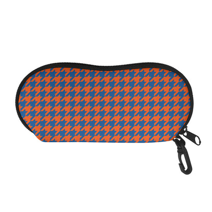 Orange And Blue Houndstooth Print Glasses Case