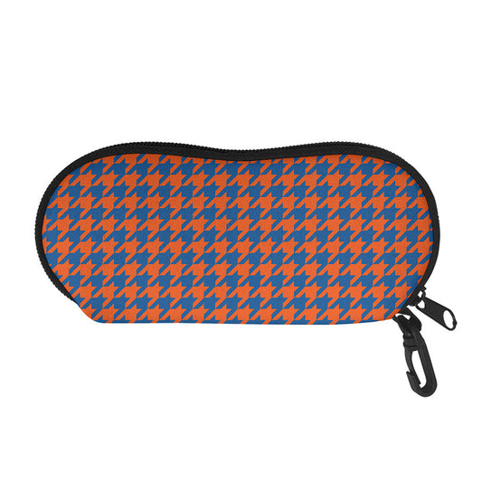 Orange And Blue Houndstooth Print Glasses Case