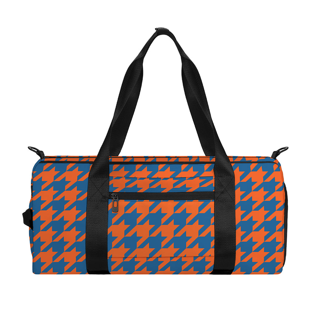 Orange And Blue Houndstooth Print Gym Bag