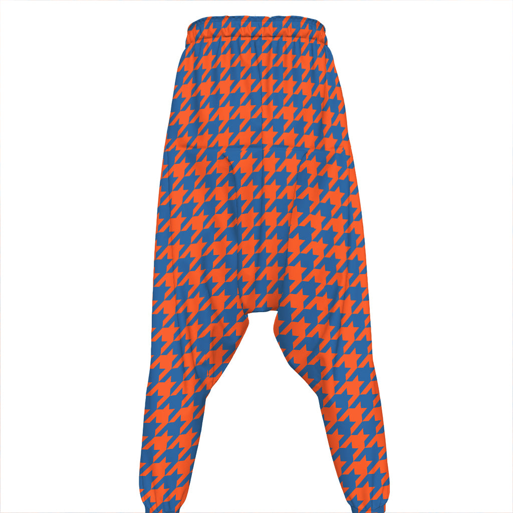 Orange And Blue Houndstooth Print Hammer Pants