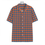 Orange And Blue Houndstooth Print Hawaiian Shirt