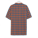 Orange And Blue Houndstooth Print Hawaiian Shirt