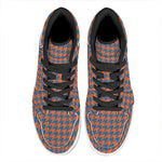 Orange And Blue Houndstooth Print High Top Leather Sneakers