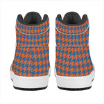 Orange And Blue Houndstooth Print High Top Leather Sneakers