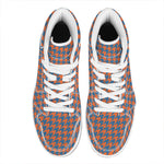 Orange And Blue Houndstooth Print High Top Leather Sneakers